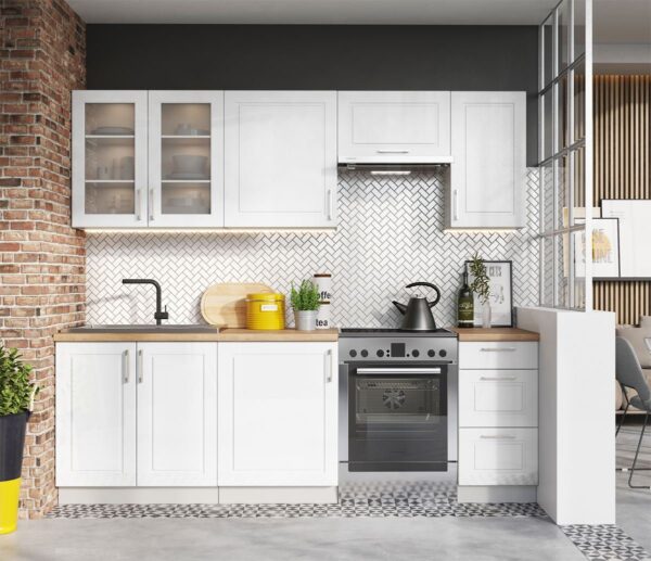 Cocina completa Nela 7 elementos color blanco brillo - Largo 180/240 cm -PEGANE- - Imagen de 2