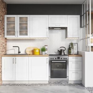 Cocina completa Nela 7 elementos color blanco brillo - Largo 180/240 cm -PEGANE-