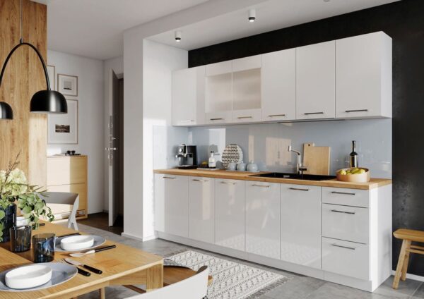 Cocina completa Vera 8 elementos blanco brillo L 260 cm sin encimera