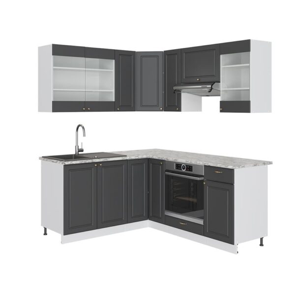 Cocina esquinera Vicco Fame-Line, antracita-dorado/blanco, 190 x 60 cm, mármol PT