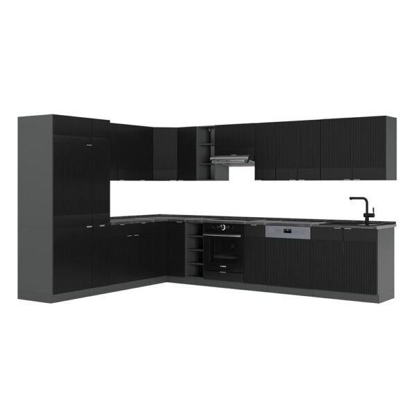 Cocina esquinera Vicco Fame-Line, rayas negras/antracita, 257 x 60 cm, PT antracita - Imagen de 4