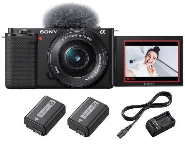 Paquete de cámara híbrida para vlogs Sony ZV-E10 + E PZ 16-50 mm f/3,5-5,6 OSS + segunda batería + cargador