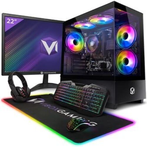 Vibox VI-72 PC Gaming Completa • Pantalla de 22 pulgadas • AMD Ryzen 3 3200GE 4.0 GHz • Radeon Vega 8 • 16 GB de RAM • SSD de 480 GB • Windows 11 • WiFi
